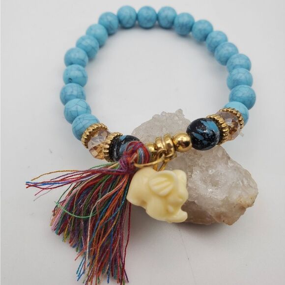 Turqoiuse festive tassel elephant bracelet B1523